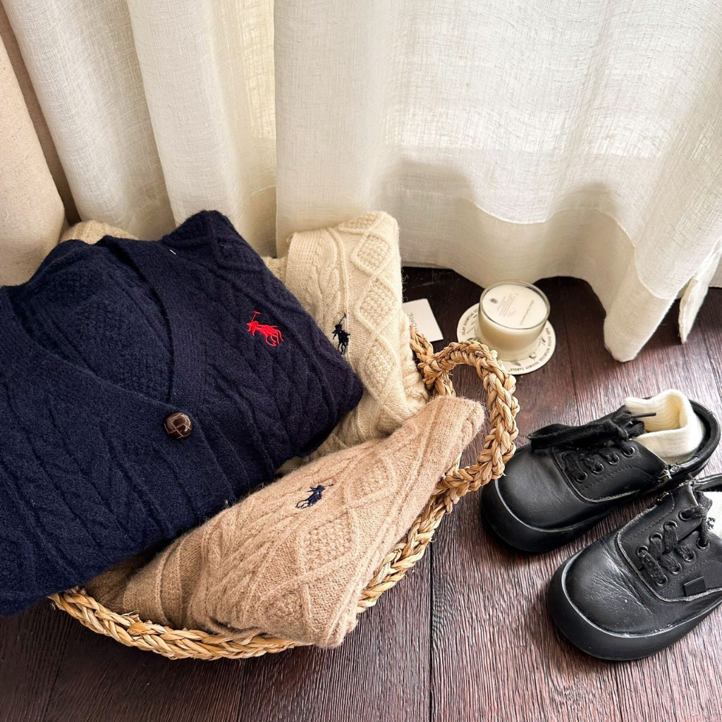 Áo len cardigan cho bé trai bé gái BAE KIDS, áo khoác cho bé 11kg đến 34kg len vặn thừng