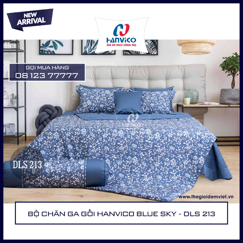 ☀️ Bộ Chăn Ga Gối ☀️ Hanvico Blue Sky DLS 213 - Vải Cotton cao cấp (bán lẻ ga chun / vỏ chăn / đôi vỏ gối)