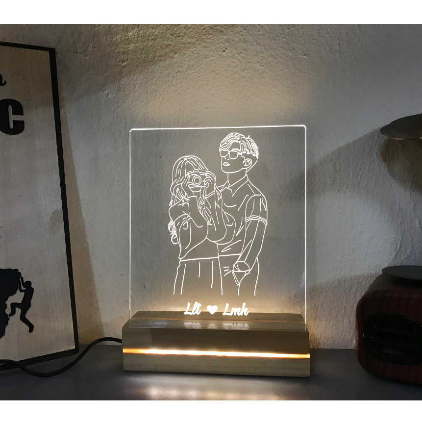 Đèn Khắc Hình Đôi Theo Yêu Cầu, Đèn Ngủ Led 3D Trang Trí Decor Phòng, Quà tặng đám cưới, tình yêu, sinh nhật