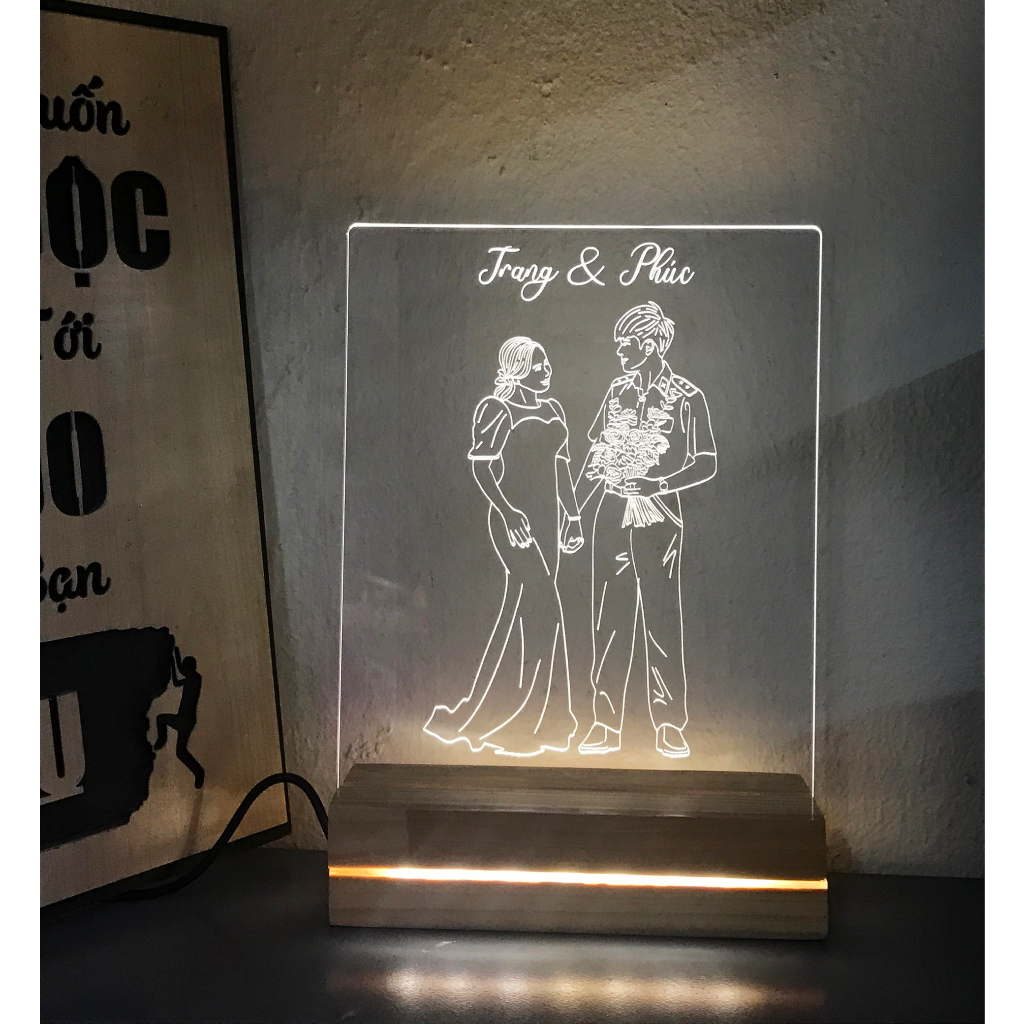 Đèn Khắc Hình Đôi Theo Yêu Cầu, Đèn Ngủ Led 3D Trang Trí Decor Phòng, Quà tặng đám cưới, tình yêu, sinh nhật
