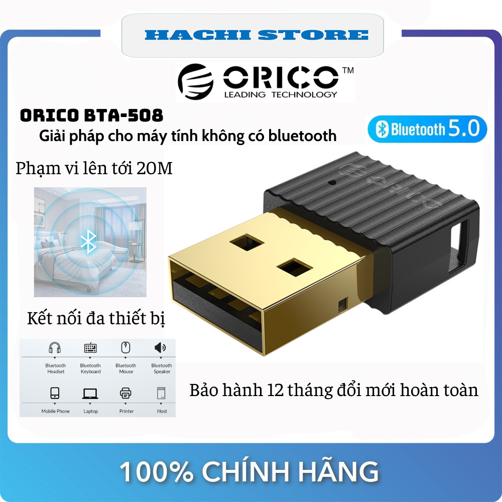 USB Bluetooth 5.0 ORICO BTA 508 hỗ trợ máy tính kết nối bluetooth với các thiết bị khác - Hàng Chính Hãng