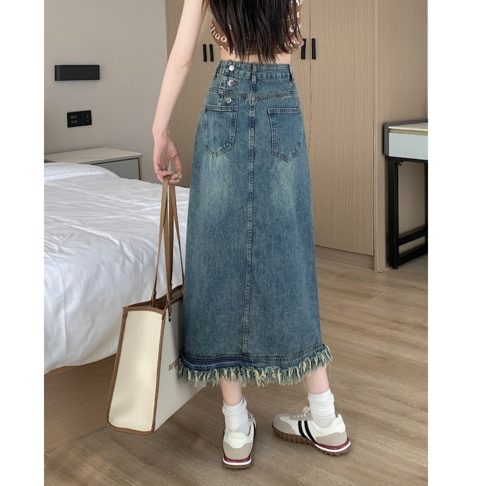 Chân váy jean dài cạp cao phong cách siêu tôn dáng C35 | BigBuy360 - bigbuy360.vn