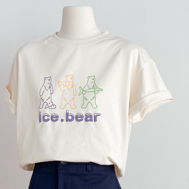 Áo thun oversize tay ngắn in chữ ice bear 2 màu LENCLOTHING 9867