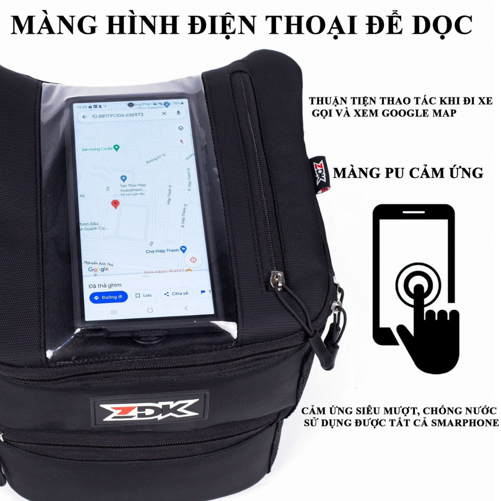 Túi Đựng Điện Thoại ZDK K2 2 Ngăn, Treo Đầu Xe Máy, Chạy Grab, Chứa Đồ