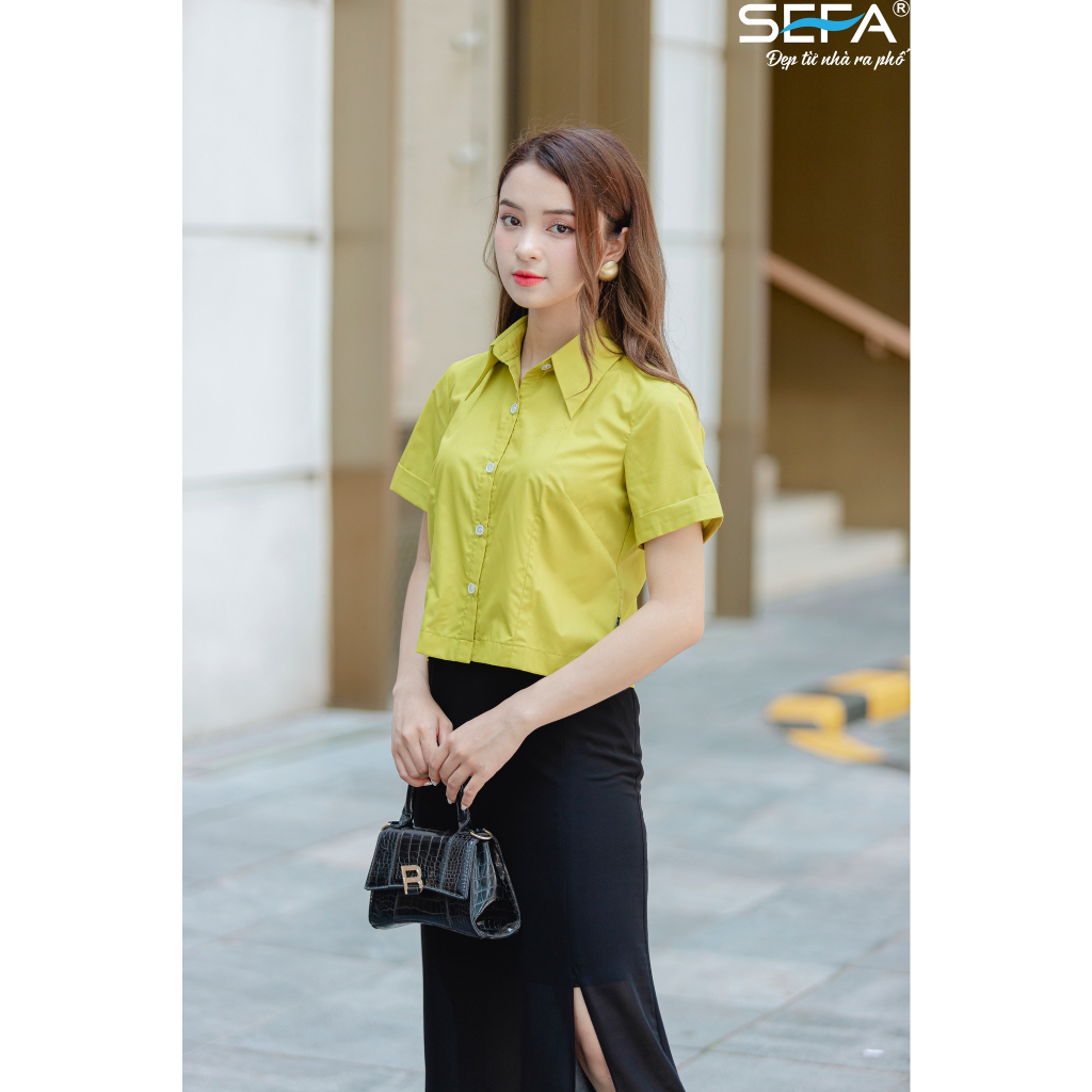 Áo sơ mi nữ SEFA  thiết kế cổ đức croptop tay thường SFAH001783