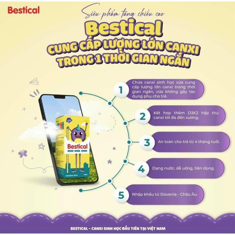 Bestical bổ sung canxi và vitamin d3k2 giúp tăng chiều cao vượt trội cho bé + 1 phần quà cho bé