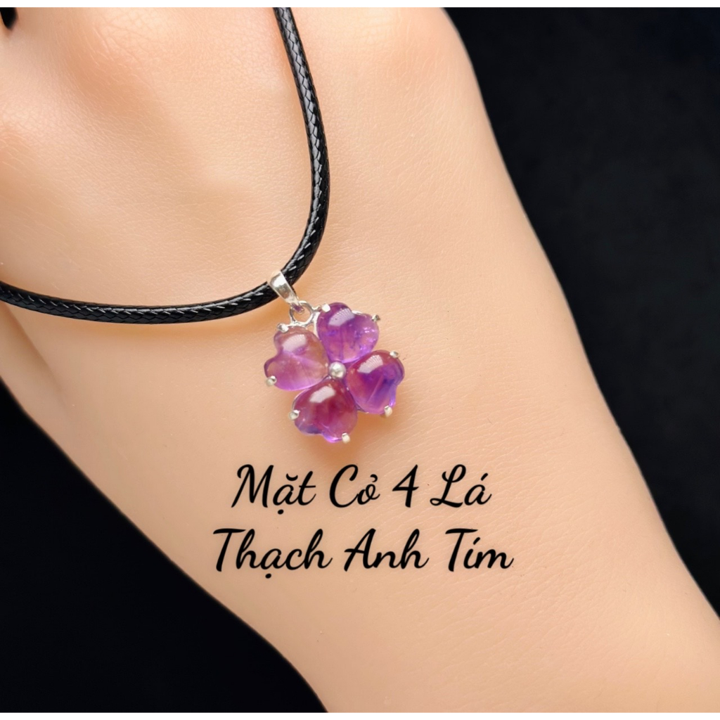 Mặt Cỏ 4 Lá Bạc Đính Đá Thạch Anh Tím Tự Nhiên