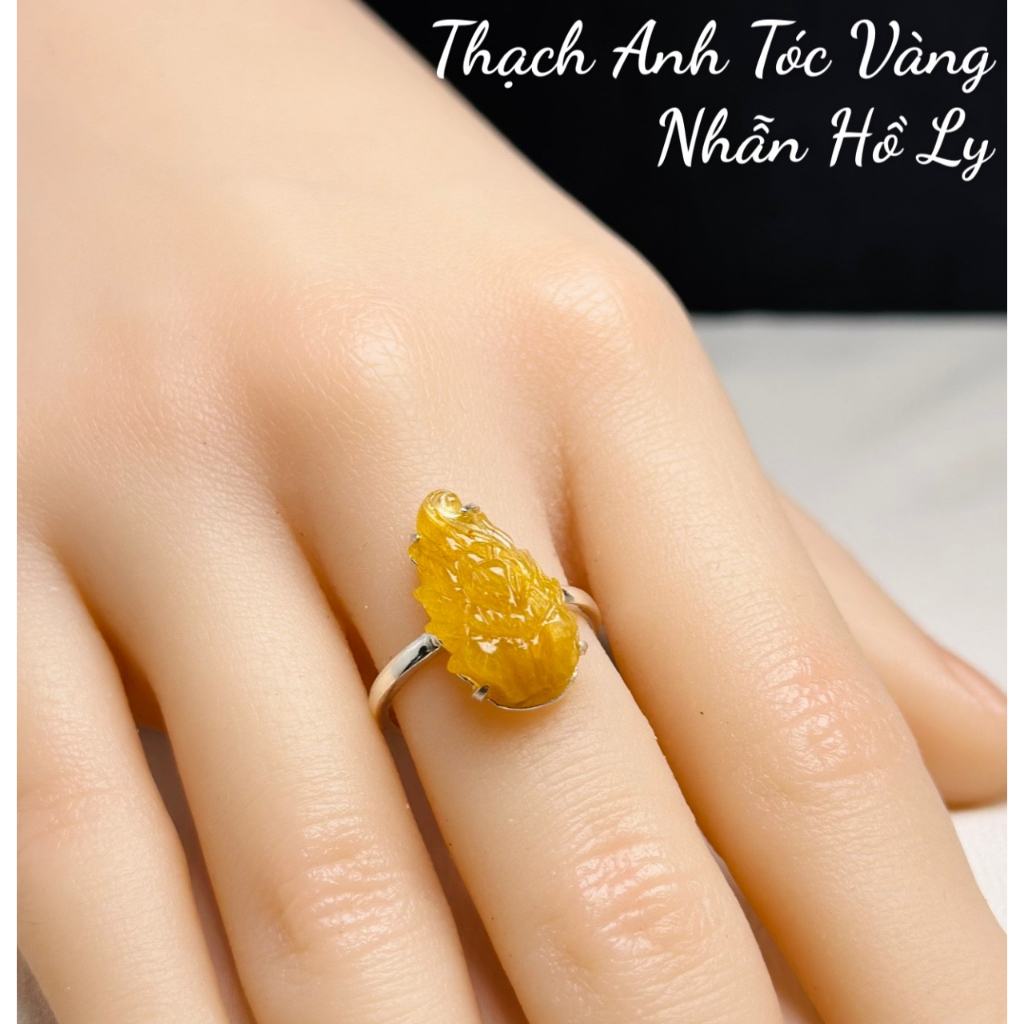 Nhẫn Bạc Hồ Ly Thạch Anh Tóc Vàng tự nhiên
