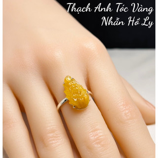 Nhẫn bạc hồ ly thạch anh tóc vàng tự nhiên