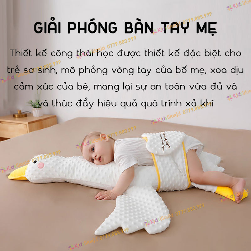 Gối vịt trắng nằm sấp cho bé KidAndMom chống đau bụng, đầy hơi cho bé, có lỗ thoáng khí kích thước 97x86 cm