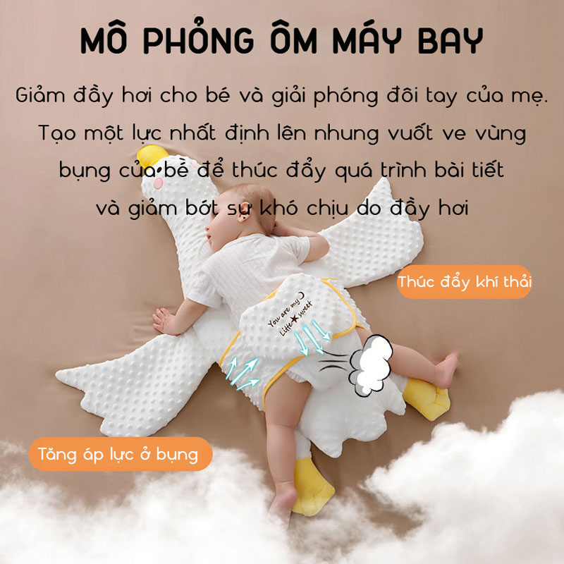 Gối vịt trắng nằm sấp cho bé KidAndMom chống đau bụng, đầy hơi cho bé, có lỗ thoáng khí kích thước 97x86 cm