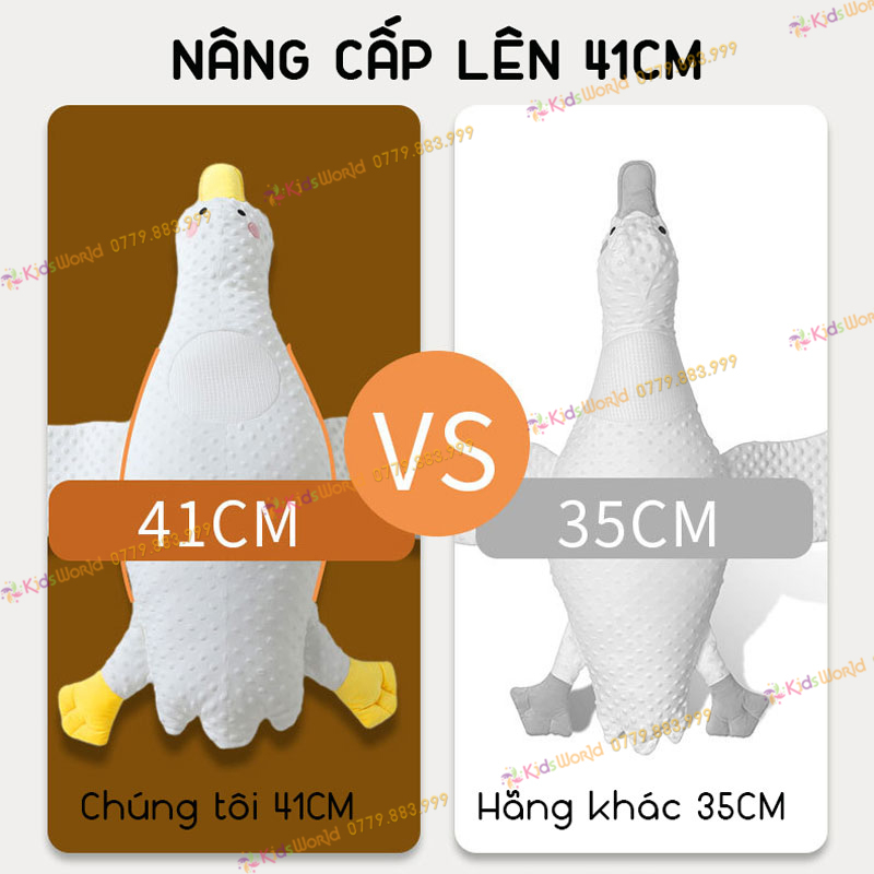 Gối vịt trắng nằm sấp cho bé KidsWorld chống đau bụng đầy hơi, chất liệu ruột bông PP mềm mại, lỗ thở thoáng khí