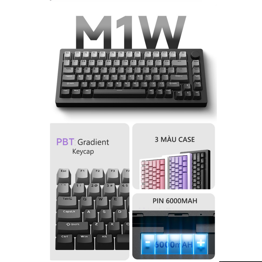 Bàn phím cơ Monsgeek M1W| M1 3mode | Case nhôm CNC | Led RGB | Không dây 3 Modes| Mạch xuôi | Hotswap | Gasket Mount