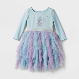 Váy bé gái dài tay Elsa xanh phối tutu