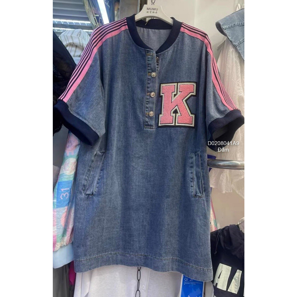 Đầm jean dáng suông ngắn phối họa tiết hình chữ hàng đẹp!