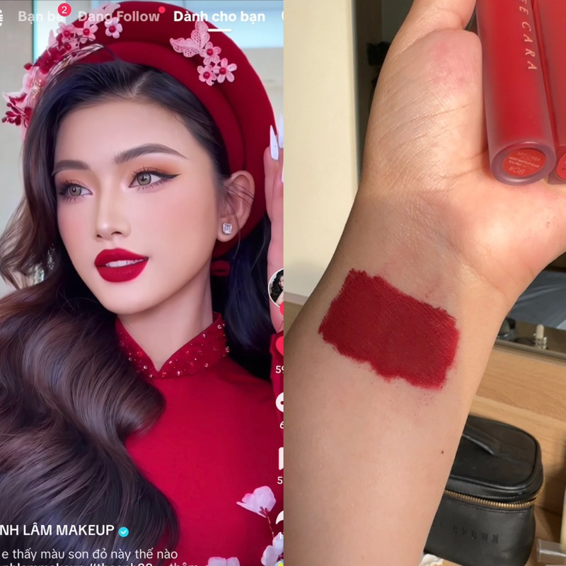 Set 2 màu son Cô Hạnh Lâm dùng theo Clip (neecara 08 + romand 03)