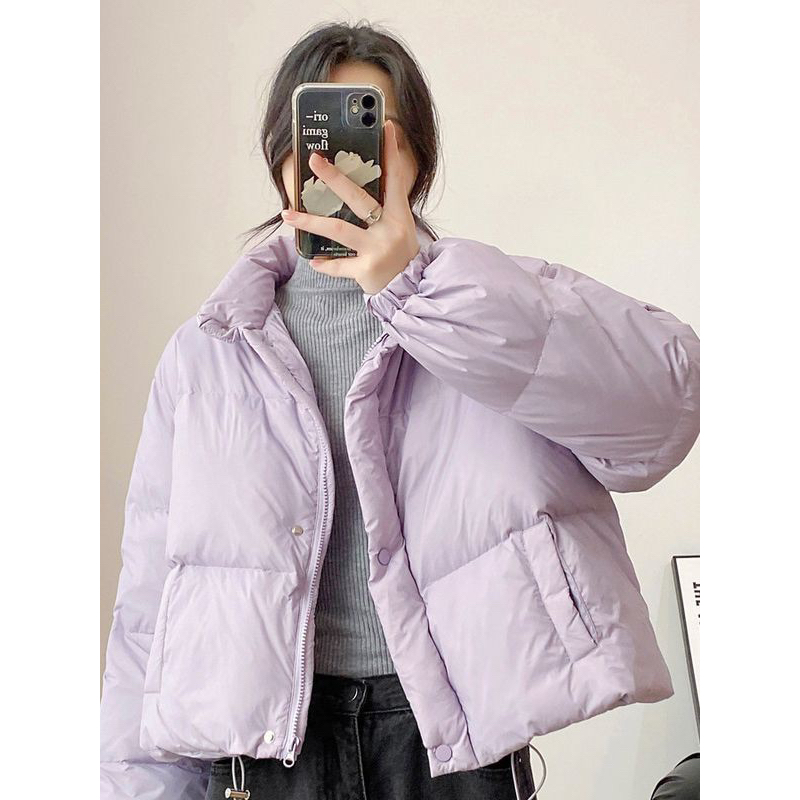 Áo khoác nữ dáng ngắn bo chun mùa đông không mũ màu paste