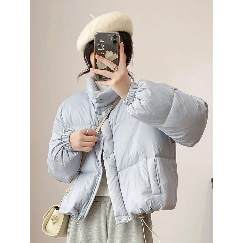 Áo khoác nữ dáng ngắn bo chun mùa đông không mũ màu paste