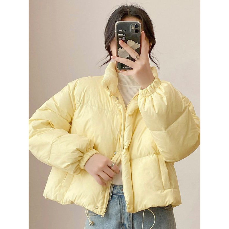 Áo khoác nữ dáng ngắn bo chun mùa đông không mũ màu paste