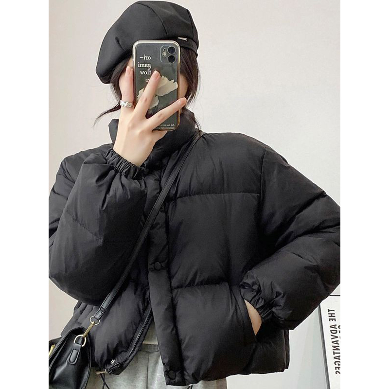 Áo khoác nữ dáng ngắn bo chun mùa đông không mũ màu paste