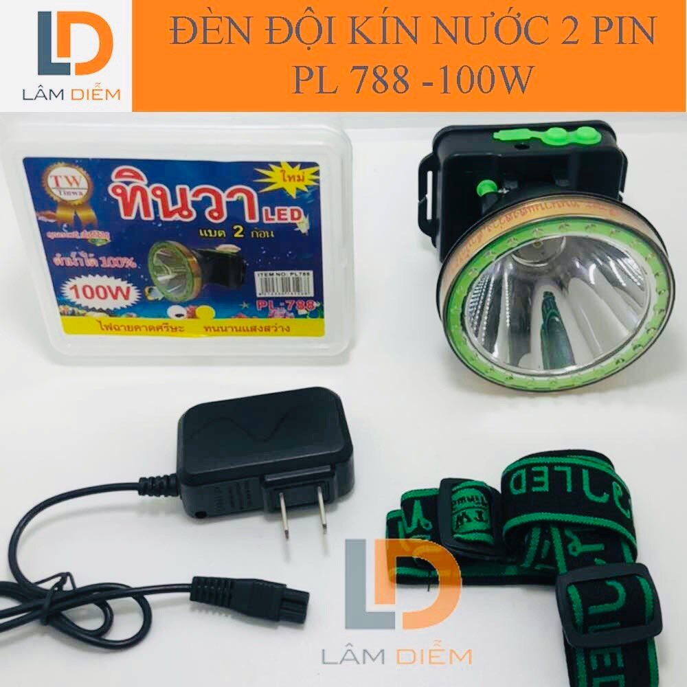 ĐÈN PIN SẠC ĐỘI ĐẦU CHỐNG NƯỚC 2 PIN LED SIÊU SÁNG 100W PL 788