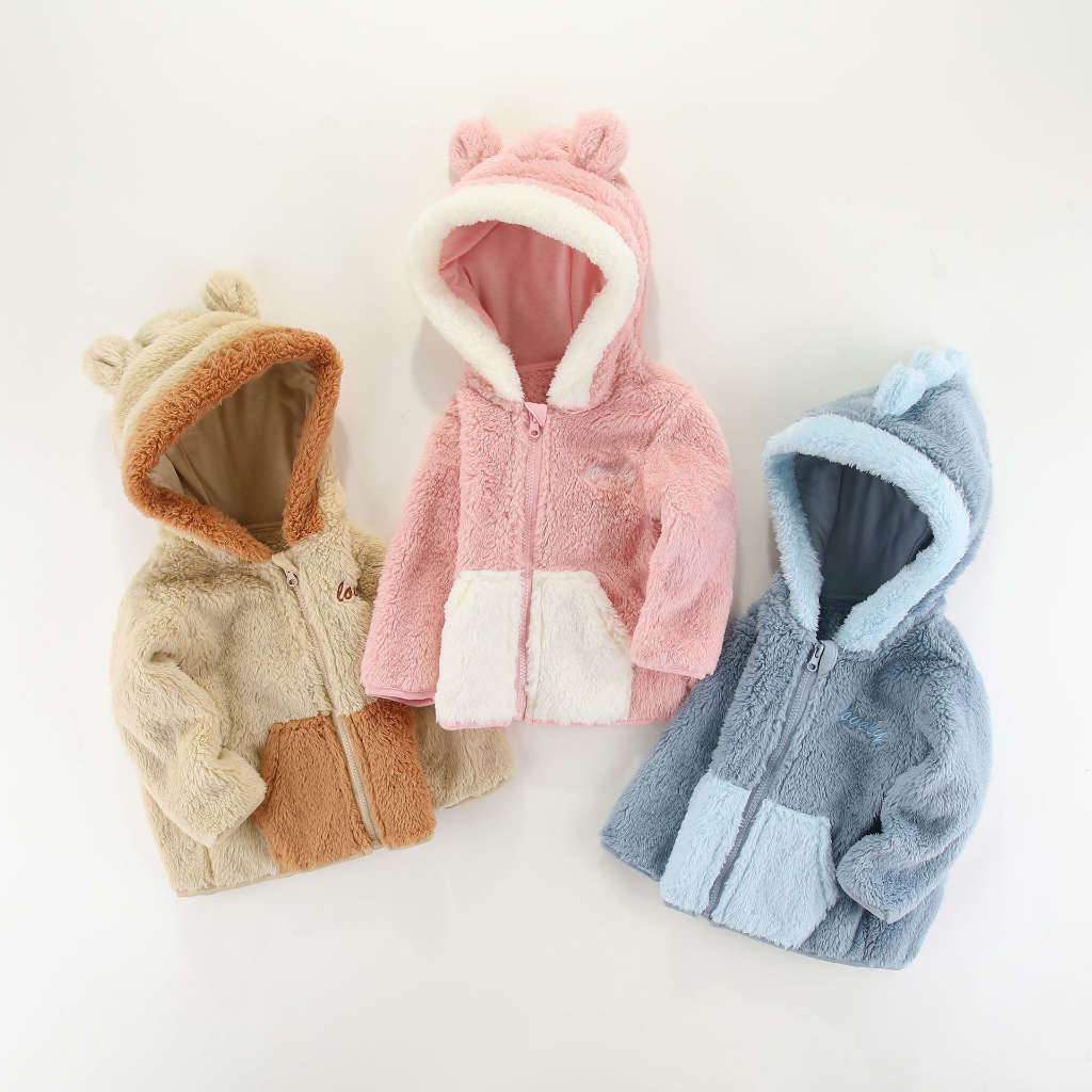 Áo khoác thu đông Áo khoác lông 2 lớp liền mũ cho bé trai bé gái 8-16kg Hàng Quảng Châu xuất khẩu AD09