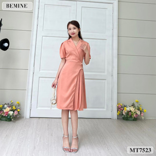 Đầm công sở cổ giả vest tùng xếp ly bemine mt7523