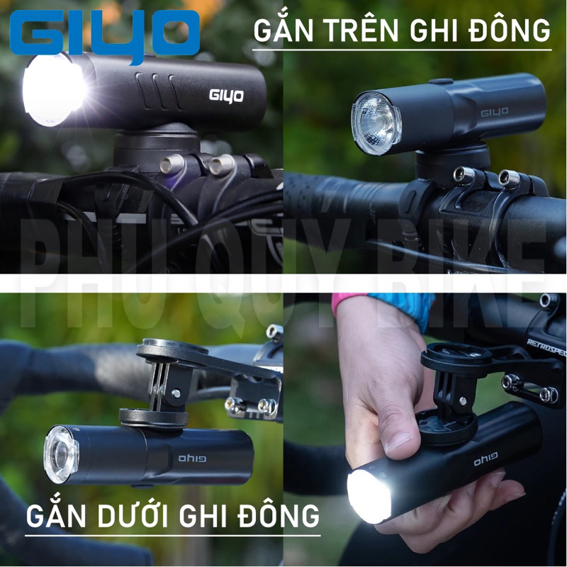 Đèn Pha Trước Xe Đạp GIYO Độ Sáng 400 / 800 / 1200 / 1500LUMEN Chống Nước Sạc TypeC