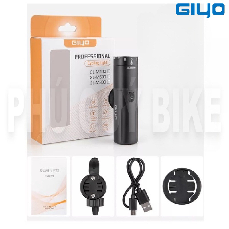 Đèn Pha Trước Xe Đạp GIYO Độ Sáng 400 / 800 / 1200 / 1500LUMEN Chống Nước Sạc TypeC