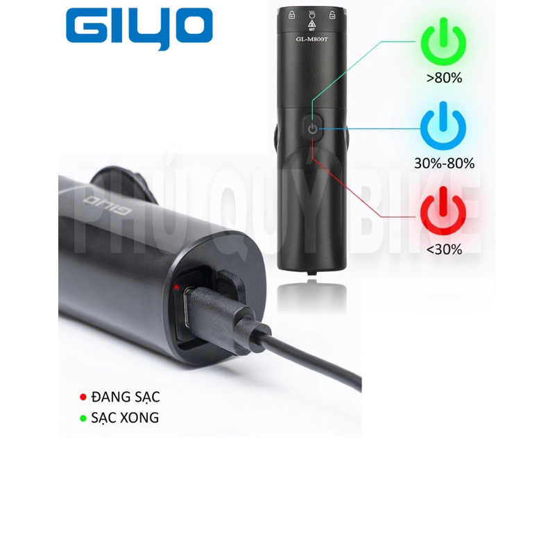 Đèn Pha Trước Xe Đạp GIYO Độ Sáng 400 / 800 / 1200 / 1500LUMEN Chống Nước Sạc TypeC