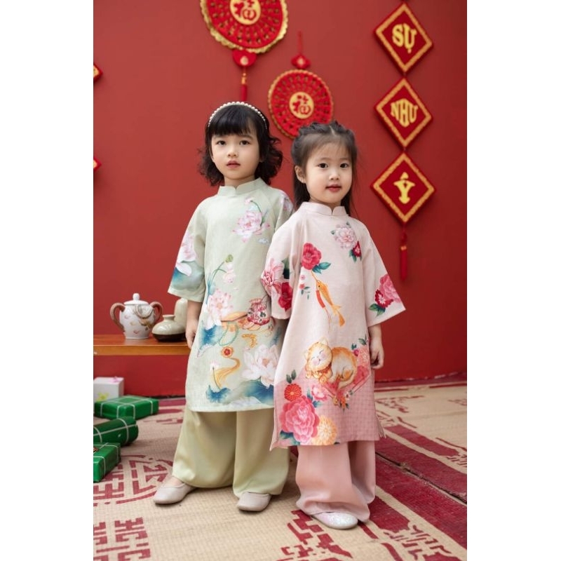 Set áo dài cho bé 💝FREESHIP💝 Áo dài bé gái in hoa siêu xinh