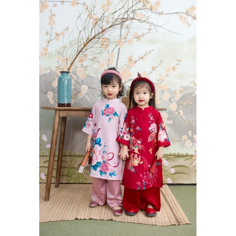 Set áo dài cho bé 💝FREESHIP💝 Áo dài bé gái in hoa siêu xinh