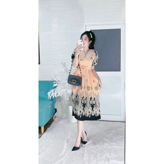 Đầm cổ sen nhọn dập li
