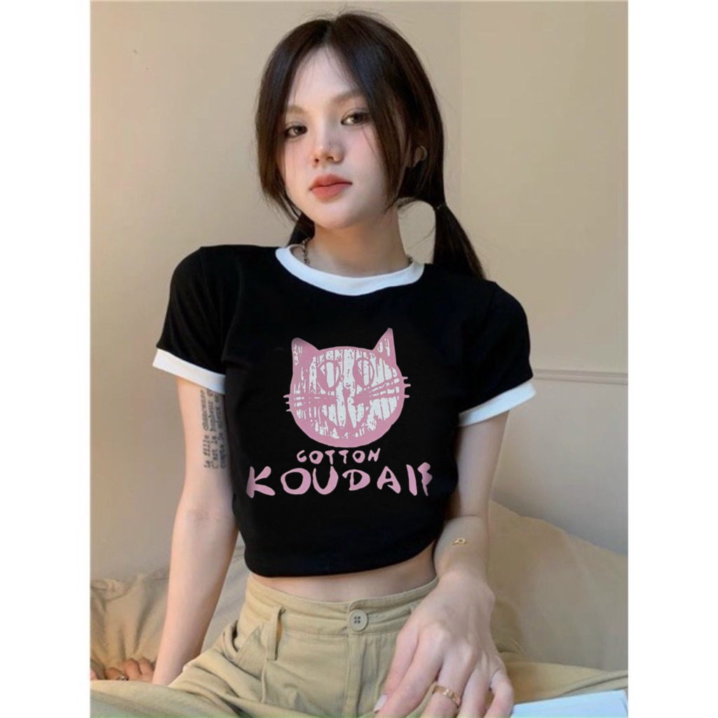 Áo thun croptop viền MÈO
