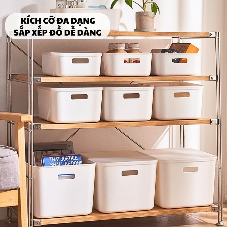 Hộp Nhựa Có Nắp, Hộp Đựng Đồ Có Nắp Đa Năng Có Tay Cầm Màu Trắng Tiện Dụng Cao Cấp Q003