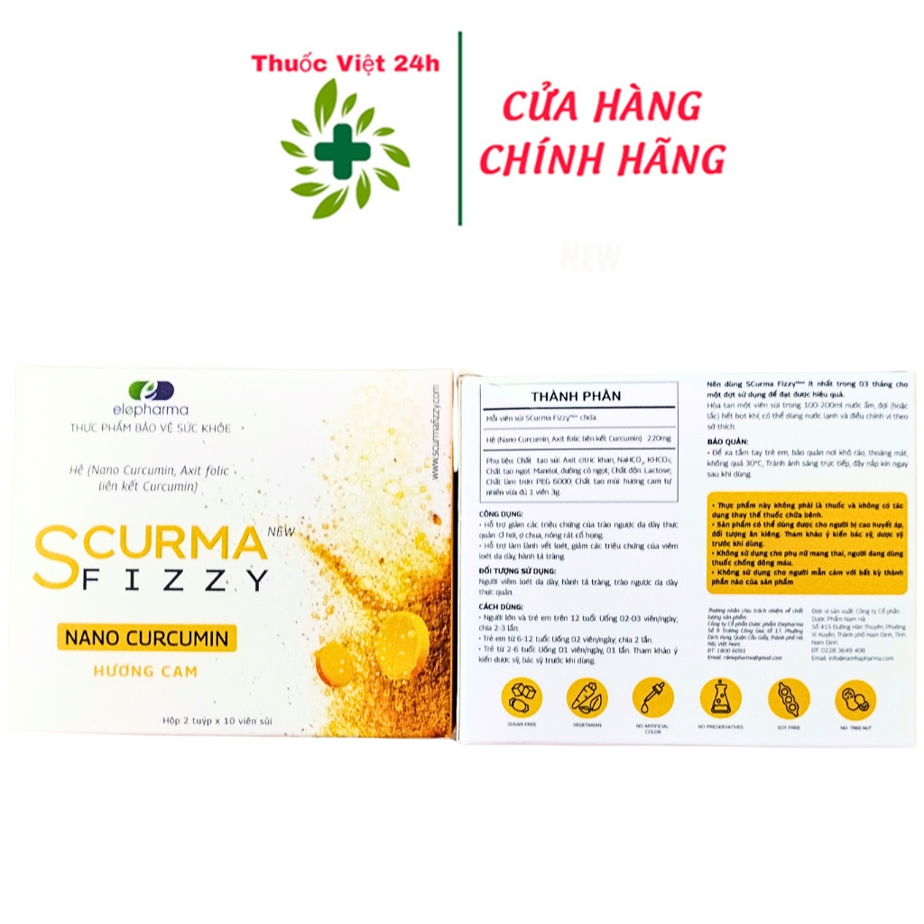 Viên Sủi Scurma Fizzy New - Giảm Đau Dạ Dày, Trào Ngược Hiệu Quả -  Hộp 2 Tuýp x 10 Viên - ThuocViet24h