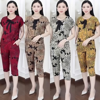 Bộ Lụa Trung Niên (B26)  Bộ Mặc Nhà, Chất Vải Liệu Mềm Mại. Thiết Kế Thoải Mái