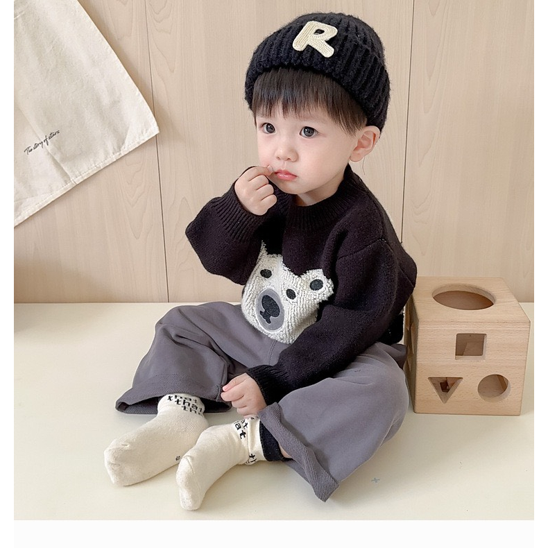 Áo len cho bé trai bé gái, áo len in hình mặt gấu hàng QCCC cho bé 0-3 tuổi