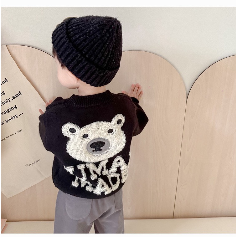 Áo len cho bé trai bé gái, áo len in hình mặt gấu hàng QCCC cho bé 0-3 tuổi