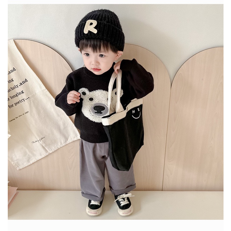 Áo len cho bé trai bé gái, áo len in hình mặt gấu hàng QCCC cho bé 0-3 tuổi