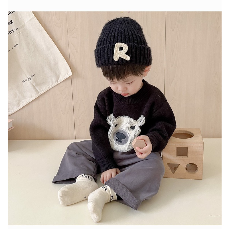 Áo len cho bé trai bé gái, áo len in hình mặt gấu hàng QCCC cho bé 0-3 tuổi