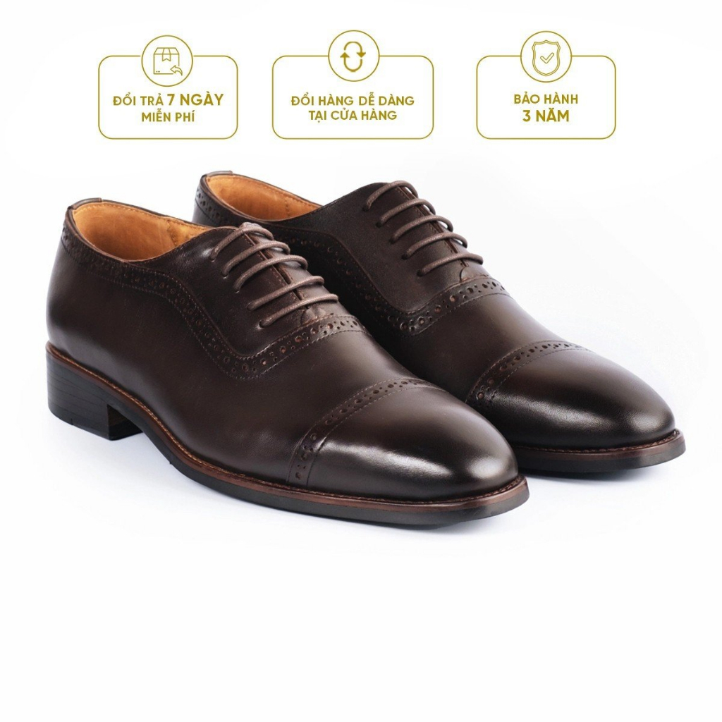 Giày Tây Cao Cấp CLASSY SEMI-BROGUES OXFORD - OF12 - Da Bò Ý Lót Trong Da Bò Mộc - Thương hiệu Be Classy