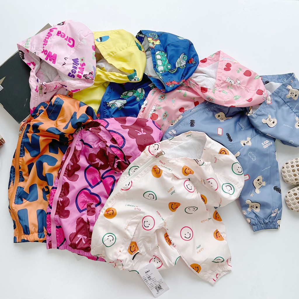 Áo khoác gió unisex quảng châu, áo gió hàng hai lớp lót cotton đẹp cho bé