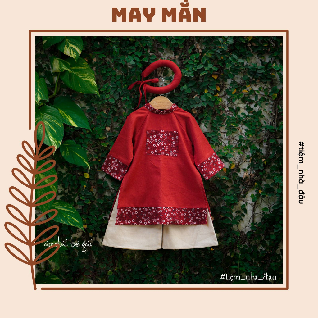 May Mắn - Áo dài bé gái thiết kế cao cấp kèm mấn