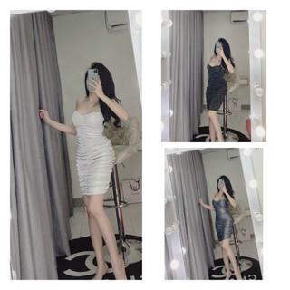 Đầm váy 2 dây body nhúng vải thun nhũ kim tuyến lấp lánh sang chảnh (Có sẵn mút ngực)