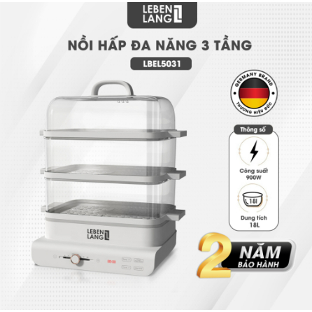 Nồi hấp điện đa năng LEBENLANG LBEL5031 hấp 3 tầng, siêu tiện lợi, dung tích 18L, công suất 900W - hàng chính hãng