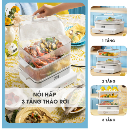 Nồi hấp điện đa năng LEBENLANG LBEL5031 hấp 3 tầng, siêu tiện lợi, dung tích 18L, công suất 900W - hàng chính hãng