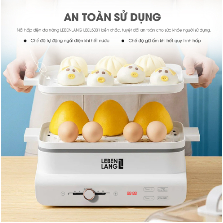 Nồi hấp điện đa năng LEBENLANG LBEL5031 hấp 3 tầng, siêu tiện lợi, dung tích 18L, công suất 900W - hàng chính hãng