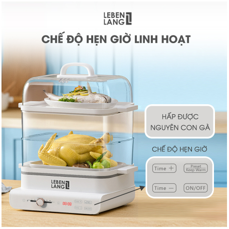 Nồi hấp điện đa năng LEBENLANG LBEL5031 hấp 3 tầng, siêu tiện lợi, dung tích 18L, công suất 900W - hàng chính hãng