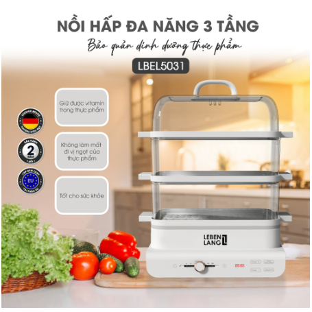 Nồi hấp điện đa năng LEBENLANG LBEL5031 hấp 3 tầng, siêu tiện lợi, dung tích 18L, công suất 900W - hàng chính hãng